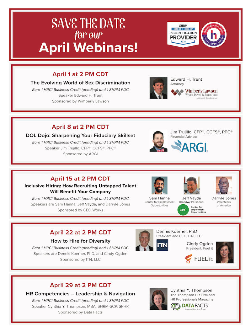 Save the Date for our April Webinars! HRProfessionalsMagazine