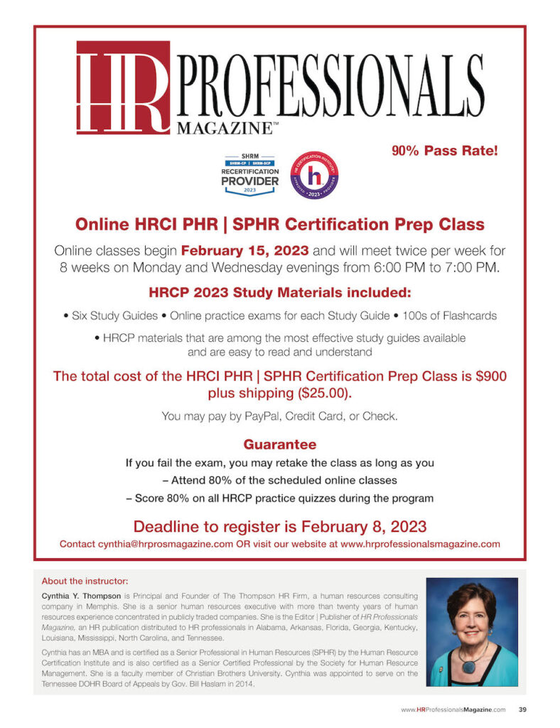 Mark Your Calendar for our next Online HRCI PHR SPHR Certification